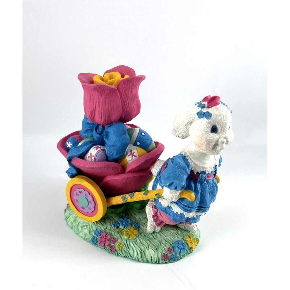 Clover Hill Julies Journey Hand Painted Figurine Easter Lady Bunny with Cart‎